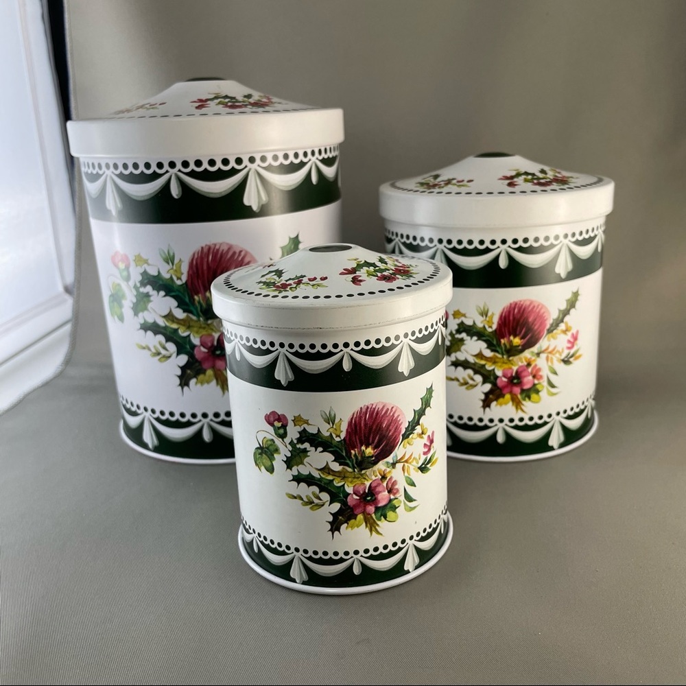 Vintage Floral Set of Three Nesting Canisters Cottage Core